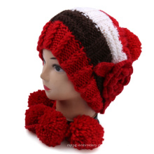 Hochwertiger Handstrick Winter Warm Hut mit Blume POM POM